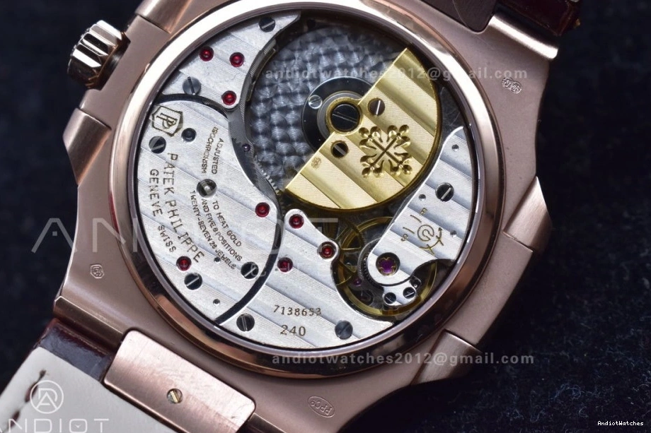 Premium Dial Gray Nautilus GRF Brown Strap 5712 on Best Edition 912 Croco A23J RG SS 0704